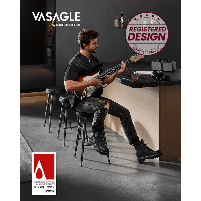 Барний стілець VASAGLE EKHO - набір з 4 шт., штучна шкіра, Mid-Century Modern, 76 см, для кухні/їдальні