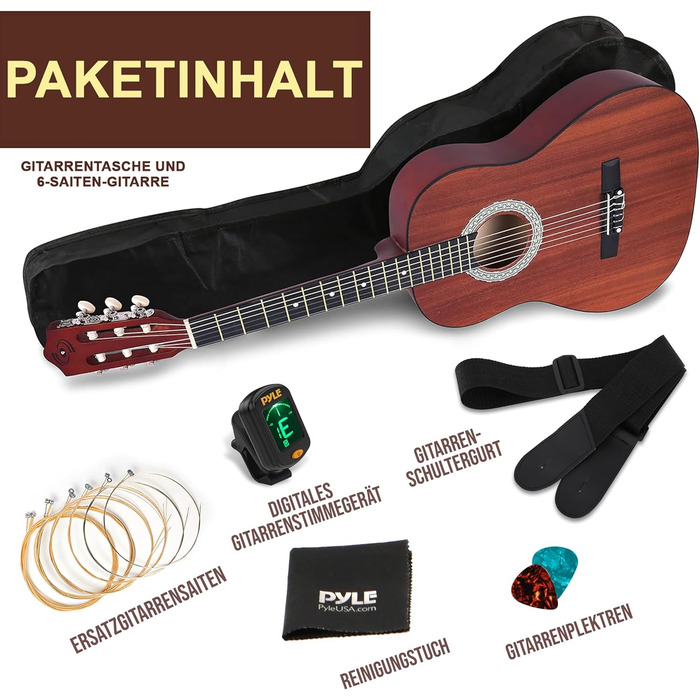 Акустична гітара Pyle для дітей та початківців, ½ розміру, чорна (сапеле, 91 см), комплект з чохлом, тюнером та медіатором
