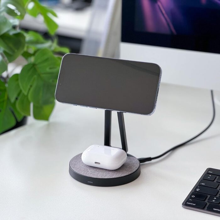 XLayer MagFix Pro 2-в-1 зарядний стан для Apple MagSafe: підставка та бездротовий зарядний пристрій для iPhone 16/15/14/13/12/11 Pro Max Plus, AirPods. Сумісний з MagSafe, магнітний, швидка зарядка. Кольори: сірий/білий (чорний)