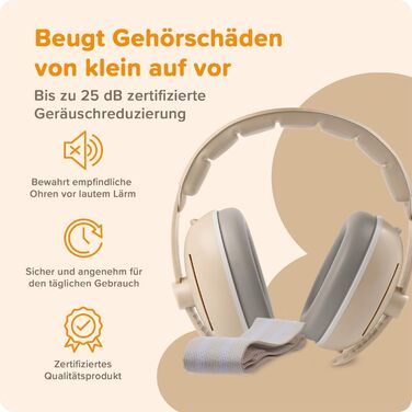 Навушники шумоізоляційні дитячі 3-48 місяців - захист слуху для малюків 25dB, зменшення шуму - м'які дитячі навушники з еластичним та регульованим обручем, бежевий