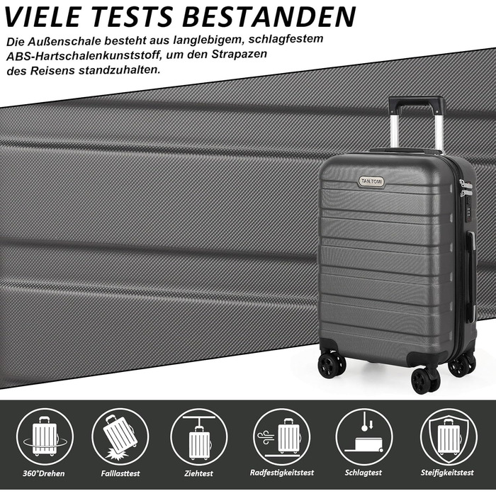 Набір валіз TANTOMI 3 шт., ABS, сірий (20/24/28 дюймів)