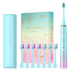 Електрична зубна щітка YUNCHI C2 з 40000 VPM, звукова щітка для дорослих, зарядка USB-C, 55 днів роботи від акумулятора, 5 режимів чищення, таймер 2 хвилини, 8 насадок, дорожній футляр, чорний (Ycyc-y7 Blue)