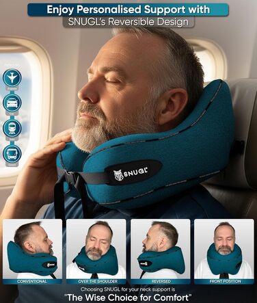 Подушка для шиї SNUGL з Memory Foam, регульована, для подорожей | Зручна подушка-воротник для шиї в літак, авто та в дорогу | Подушка для шиї, Neck Travel Pillow (синьо-зелений)