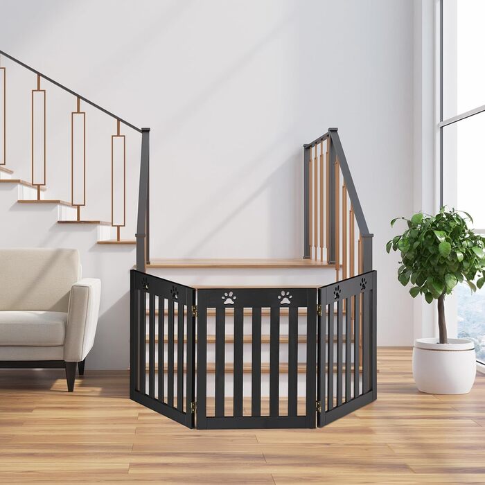 Захисне ворота для собак Relaxdays, 60 x 153 см, чорний, згинається, MDF