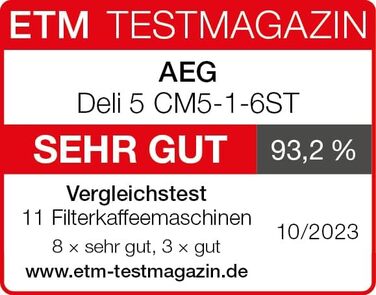 Кавоварка AEG CM5-1-6ST Deli 5, 1,5 л, нержавійка, таймер, підтримка тепла, авто-вимкнення, захист від протікання, індикатор рівня води