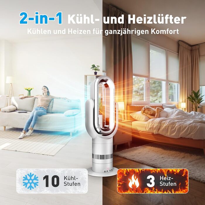 Безлопатевий вентилятор-нагрівач 2-в-1 TP18Pro: 10 режимів охолодження, 3 - обігріву, дистанційне та сенсорне керування, тихий DC-двигун