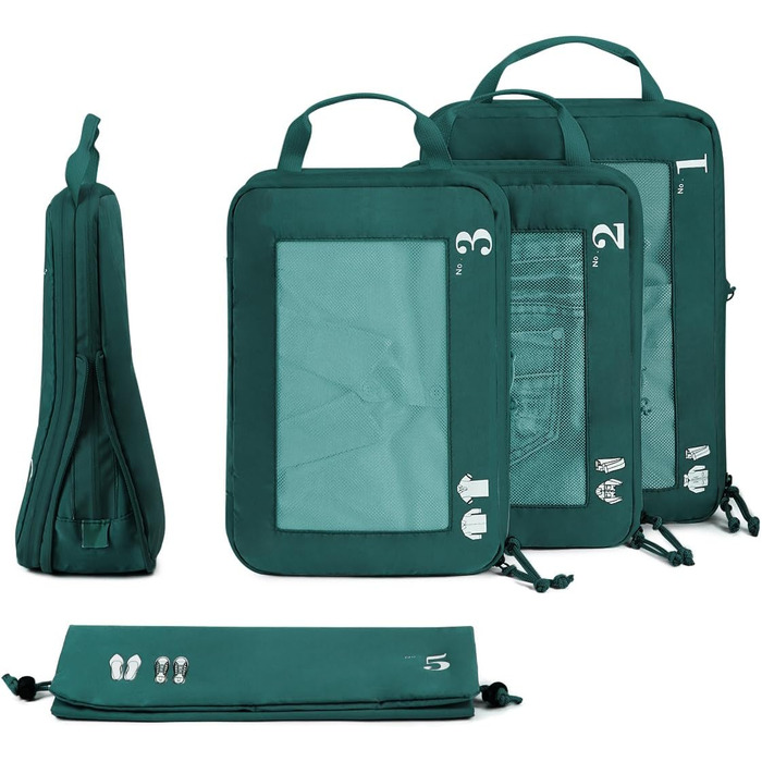 ECOHUB Набір органайзерів для валізи (5 шт.) - Компресійні куби для пакування, темно-зелений