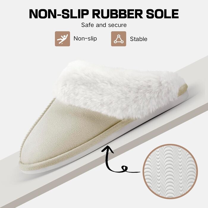 Домашні тапочки RUVVDR для жінок, зимові, теплі, з піною Memory Foam, пухнасті, м'які, з антиковзким покриттям, для дому та вулиці, 38/39 EU, бежеві
