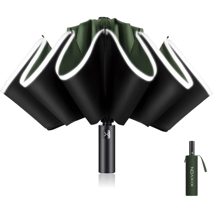 XIXVON Umbrella Pro | LSF 50+ 99% UV Protection, Reflective Safety Stripe, Sturdy, Windproof, Portable for Travel, Automatic | Inverted Umbrella One Size X2 Pro (Green)