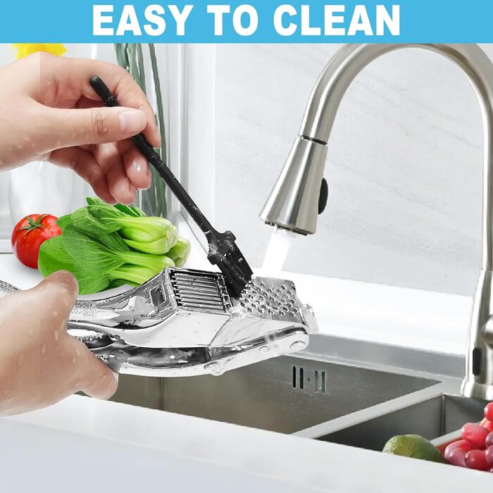 Прес для часнику з нержавіючої сталі 2 в 1 з очищувачем та щіткою, для миття в посудомийній машині