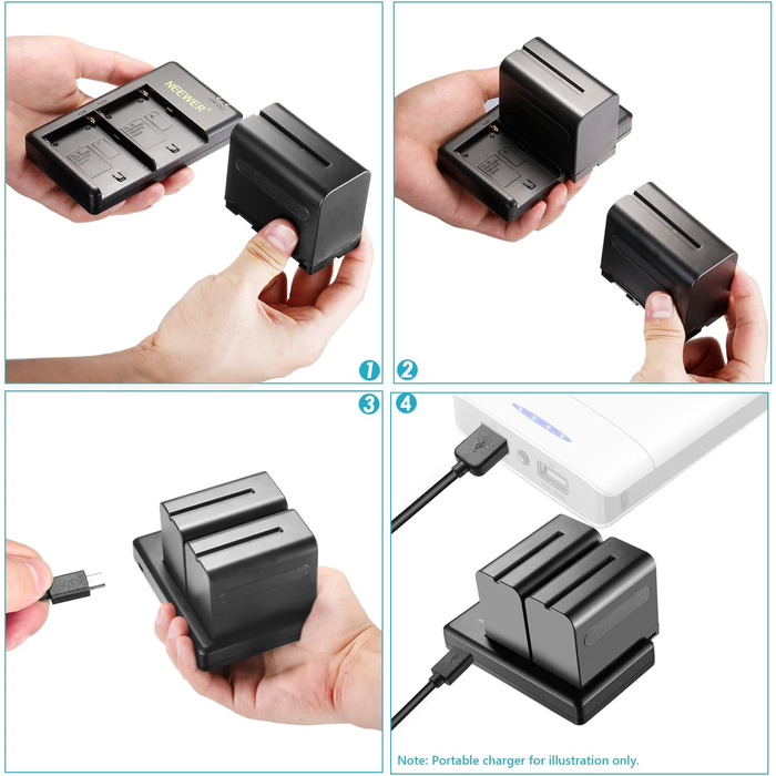 Акумулятор NEEWER NP-F750 2x 5600 mAh з USB-зарядним пристроєм, сумісний з Sony NP-F550/570/750/770/930/950/FM55H/FM500H/QM71/QM91/QM71D, NEEWER LED-ліхтарі, монітори, моторні слайдери