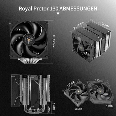 Охолоджувач процесора Thermalright Royal Pretor 130: 6 heatpipes, сумісний з Intel LGA115X/1200/2011/1700/1851 та AM4/AM5