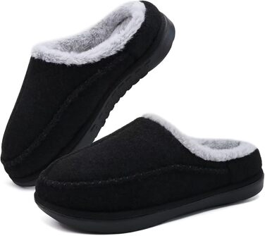 Чоловічі тапочки KuaiLu з піною пам'яті, зручні, ручної роботи, з мікрозамшею, з підтримкою склепіння стопи, з підкладкою з штучного хутра, гумова підошва, для дому та вулиці (48 EU, Чорний)