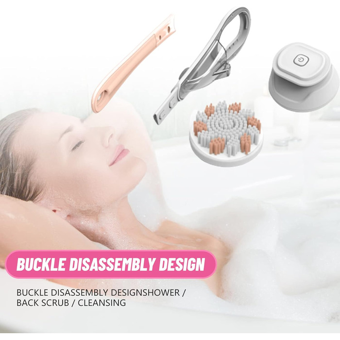 6-in-1 Electric Back Brush, Shower Brush with 6 Multifunctional Cleaning Heads, Body Brush 360° Rotation, IPX7 Waterproof 3 Speed Spin Cleaning Brush for Men Women (Pink)