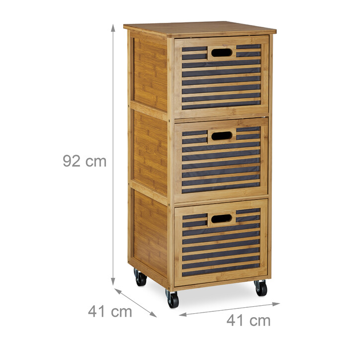Relaxdays Bamboo Rolling Cart with Drawers