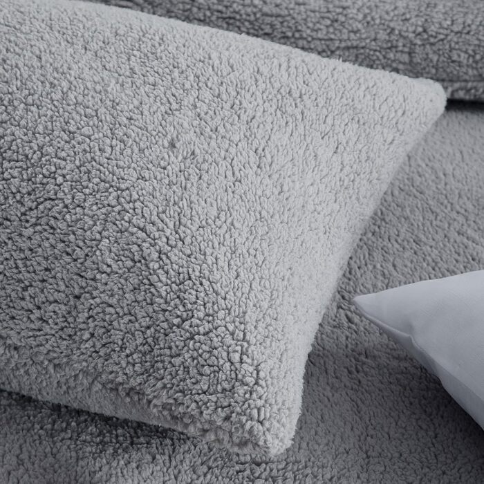 Aisbo Warm Bedding 135x200 4-Piece - Fluffy Teddy Fleece Winter Bedding 135 x 200, Plush Bedding Sets 135x200cm Duvet Cover with Zipper Closure Winter Grey