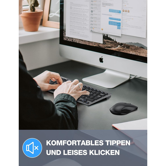 TECKNET Бездротовий Набір Клавіатури та Миші, QWERTZ, 2.4 GHz, 15м, Безшумна Клавіатура та Миша для ПК, Ноутбука, Smart TV, Білий (Сірий)