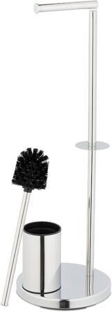 Набір для туалету Relaxdays, нержавіюча сталь, 68 x 22 см, підлоговий тримач для туалетного паперу, щітка для туалету з підставкою, срібний