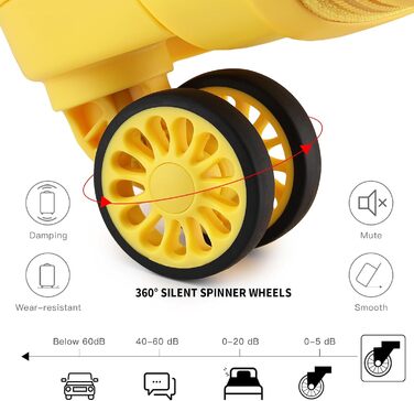 Валіза на 4 колесах, міцна та легка, з TSA-замком та YKK-блискавкою, тихі колеса. Ручна валіза з косметичкою (Жовтий, косметичка)