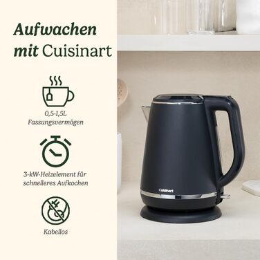 Cuisinart Kettle | Rapid-boiling, cordless kettle, 3kW | Gray, stainless steel, matte finish | 1.5L capacity | Part of coordinated kettle and toaster sets 1.5L pitcher Gray