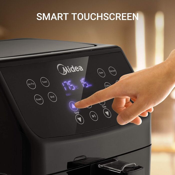 Аерофритюрниця Midea MF-TN40D2 XL 4 л, 1500 Вт, Dual Cyclone, 90% менше жиру, таймер 60 хв, контроль температури до 200°C, авто відключення, чорна