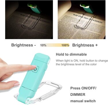 LED лампа-кліпса HONWELL для читання: USB, регулювання яскравості, захист очей, 3 режими, для дітей та офісу (блакитний)