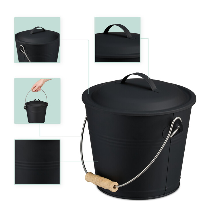 Relaxdays Ash Bucket with Lid & Broom Set 4.5 L