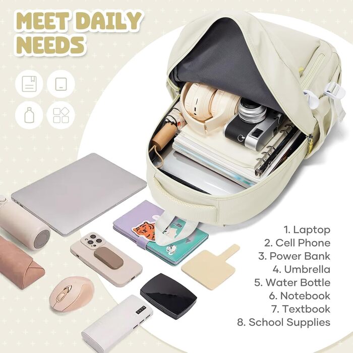 Шкільний рюкзак HYC00 для дівчаток та хлопчиків-підлітків, рюкзак для жінок, casual, для подорожей, 14-дюймовий рюкзак для ноутбука, водонепроникний, для школи, коледжу, M4-зелений (M2-бежевий)