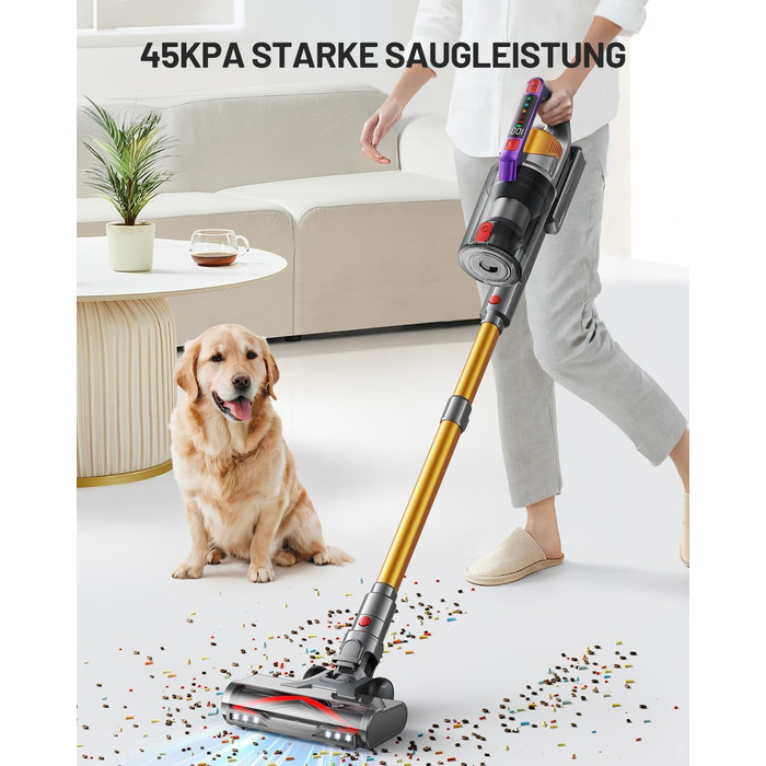 Kissfo Cordless Vacuum Cleaner, 45000Pa/550W/70 Mins Vacuum Cleaner with Self-Standing Function, Anti-Tangle Floor Brush, Scent Card, Highly Efficient Hypa-Filter System for Hard Floors, Carpets, Pet Hair