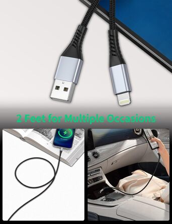 Кабель USB-A Lightning PEAKLIFT 20 см (3 шт) MFi сертифікат, чорний - Швидка зарядка для iPhone 14/13/12/11 Pro Max/Xs/Xr/X/8/7/6/SE, iPad Air/Mini