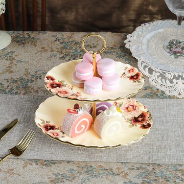 Стійка для тортів та випічки Fanquare з кераміки, золота, 2 яруси