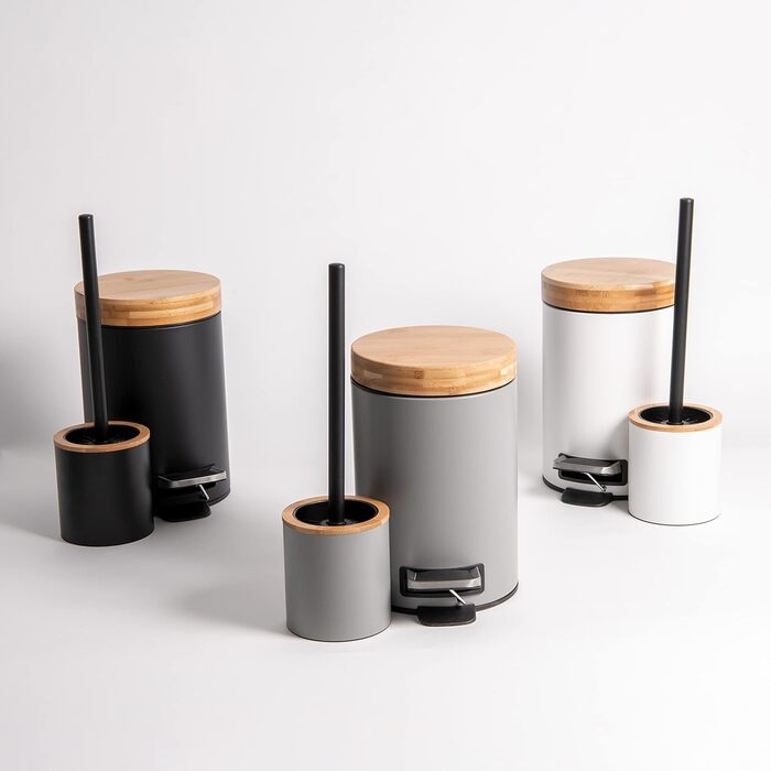Торгова щітка для унітазу з тримачем з дерева | Силіконова щітка для унітазу з нержавіючої сталі | Тримач для щітки з натурального бамбука | Настільна щітка для ванної кімнати | Чорний колір