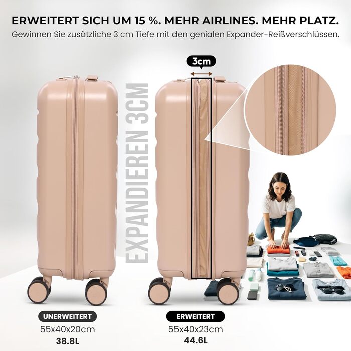Ручний багаж Aerolite 55x40x20/23 см з 4 колесами (Beige) – сумісний з Lufthansa, Eurowings, Condor, Wizz Air