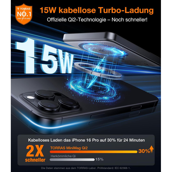 Портативний зарядний пристрій TORRAS MiniMag Qi2 з MagSafe, 10000mAh, сертифікований Qi2, магнітний, з кабелем USB-C 30W, бездротовий зарядний пристрій 15W для iPhone 17 Pro Max/Air/12-16, AirPods, сірий, титан
