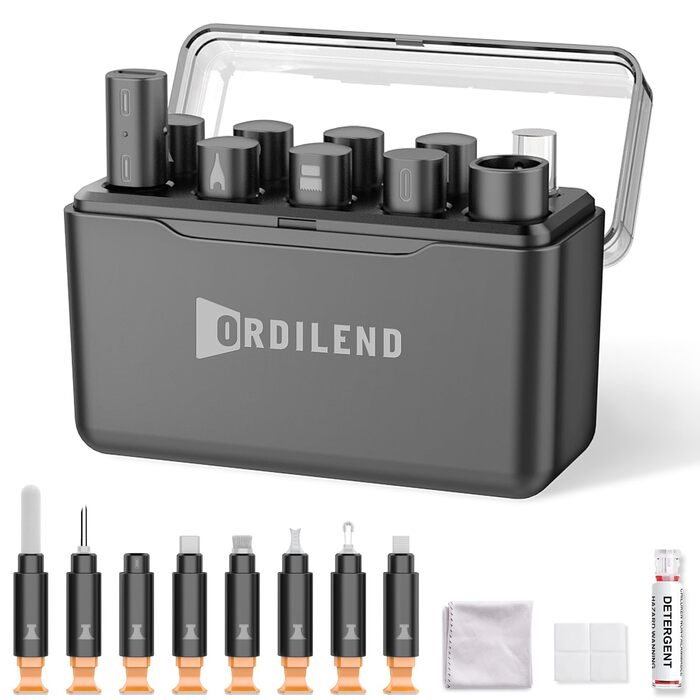 Набір для чищення iPhone Ordilend: очищувач порту зарядки, мультитул, кабель Lightning, для iPad, Airpods - чорний