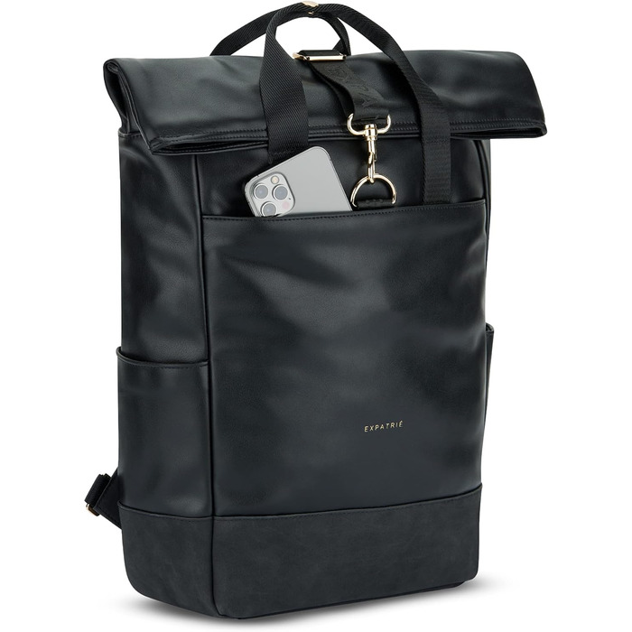 Жіночий рюкзак Expatrié Adele Rolltop: елегантний рюкзак для університету, велосипеда та роботи. Водовідштовхуючий, чорний, для ноутбука.