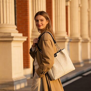 Сумка жіноча Unisoul Shopper велика - елегантна сумка через плече з екошкіри для офісу та подорожей (Бежево-чорна)