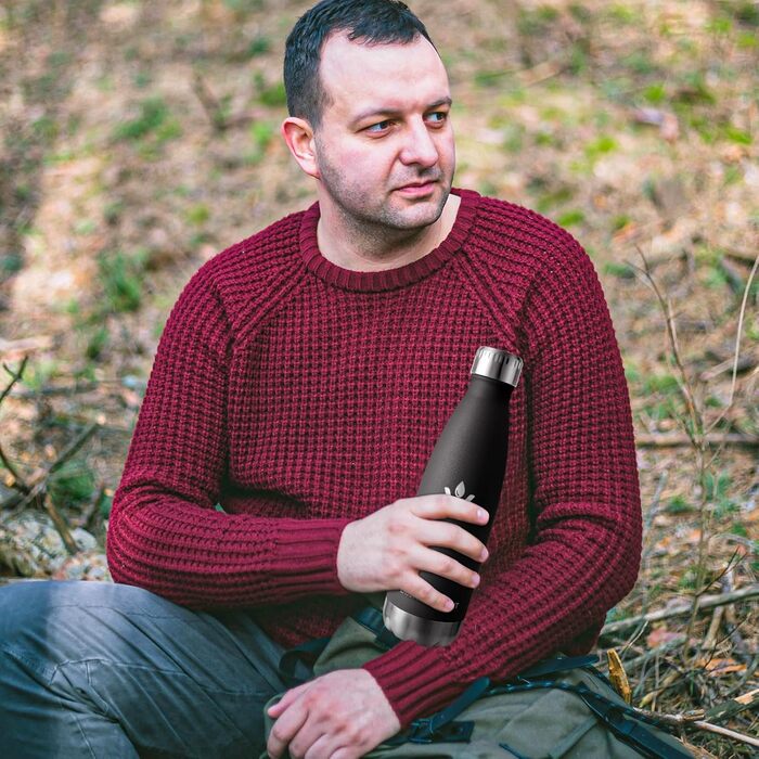 Термос-пляшка 750 мл, нержавіюча сталь, BPA-Free, для спорту та подорожей, з вуглекислим газом, витривала, витік неможливий, для хлопчиків та дівчаток, Outdoor, темно-зелений (750 мл, чорний)