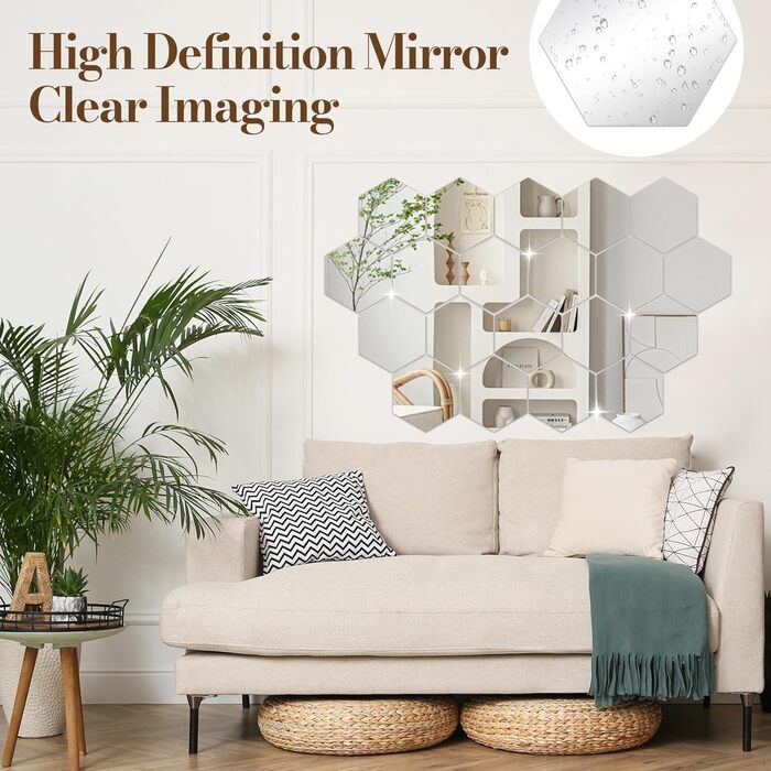 24 шт. Дзеркальні наліпки-плитки, шестикутні, самоклеючі. Дзеркало для стін, акрилове, з клеєм. Фольга-дзеркало, акрил, шестикутник для декору стін вітальні, спальні, ванної кімнати