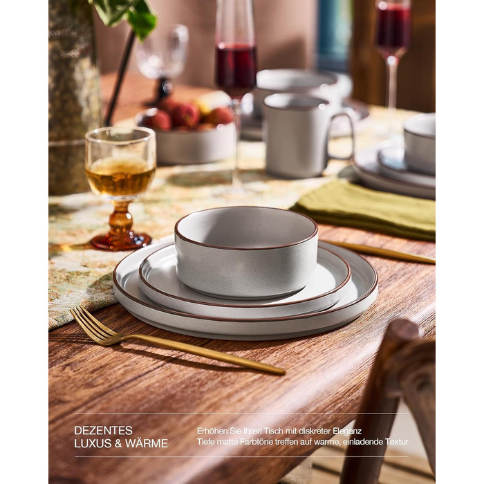 Набір посуду Mercury, 12 предметів: тарілки, супові миски, десертні тарілки, для 4 осіб, з каменю, стійкий до мікрохвильової печі та миття в посудомийній машині, колір сірий (N-Set 18 предметів, 6 осіб)
