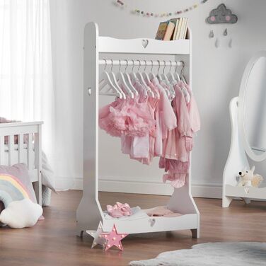 Standing Mirror for Children, Ages 3-7, Wood Kids' Mirror, Nursery, Mirror for Kids' Room, Kids' Mirror with Storage, Girl's Freestanding Standing Mirror White, Christmas Gifts (Clothes Rack)