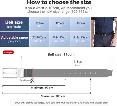Чоловічий шкіряний ремінь BESTKEE 35 мм, обертається – для джинсів, штанів, гольф-одягу, чорний/коричневий, довжина 47' (для талії 40'-45')