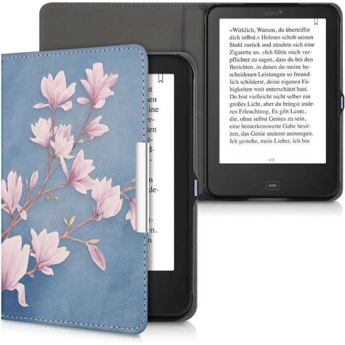 Чохол-книжка kwmobile для Tolino Shine 2 HD - квітковий принт (Pusteblume Love, білий, чорний)