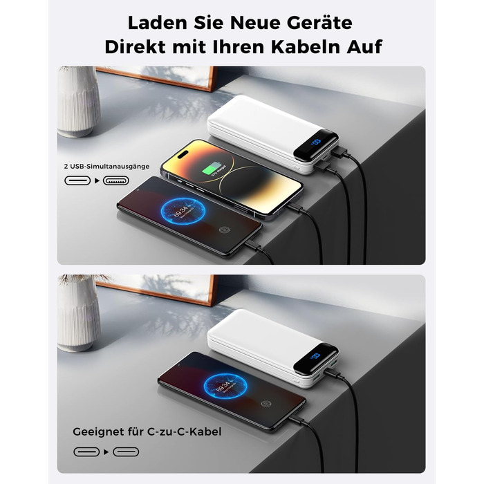 Power Bank Enerwow 27000mAh з PD 30W, USB-C, Digital Display - Зовнішній акумулятор для iPhone 15/14/13/12 Pro Max та інші пристрої