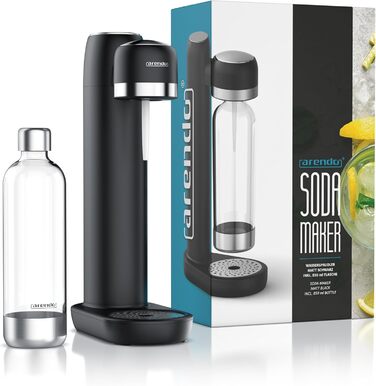 Arendo Soda Maker: Газова вода вдома - содовий напій, пляшка 1000 мл, BPA free, сумісний з CO2 балонами 60 л, чорний