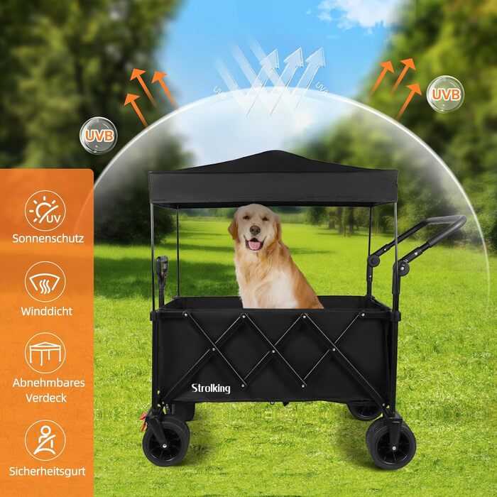 3 в 1 вагончик-тележка складний з гальмами, 150л, 136кг, чорний