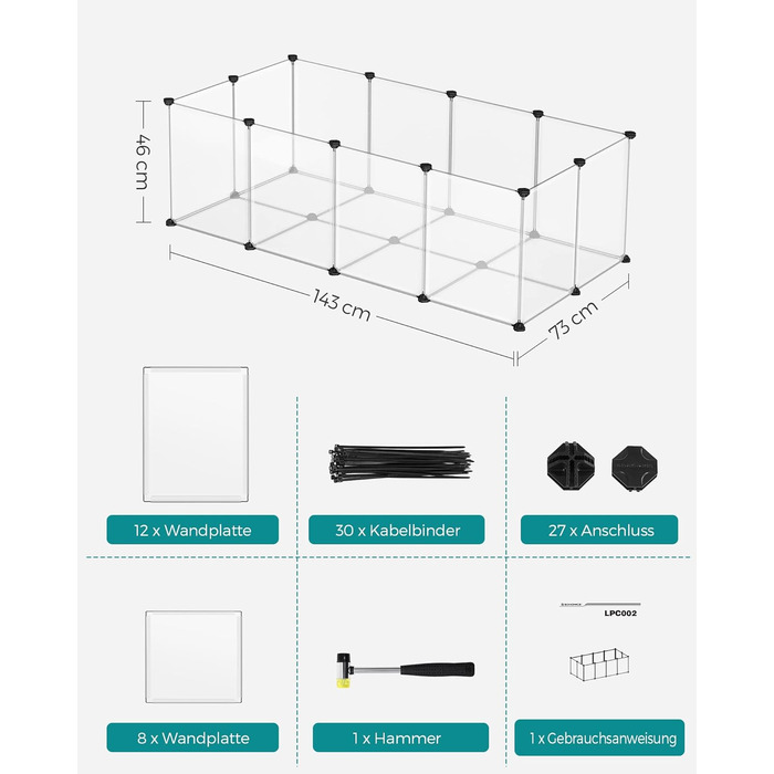 Клітка для гризунів SONGMICS Freigehege з піддоном, 143 x 73 x 46 см, біла (LPC02W M)
