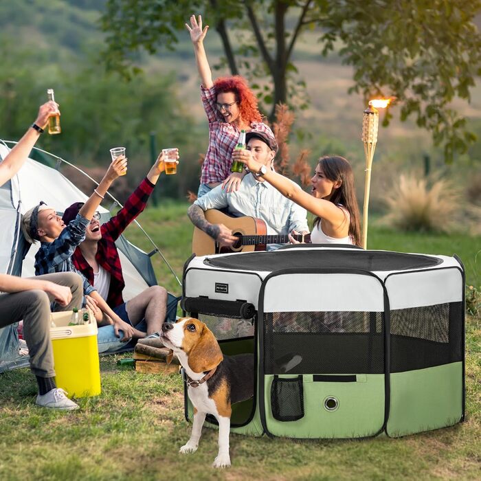 PETSFIT Розкладний вольєр для цуценят та дрібних тварин, вольєр для собак, котів, сірий/зелений, 92x84x53 см