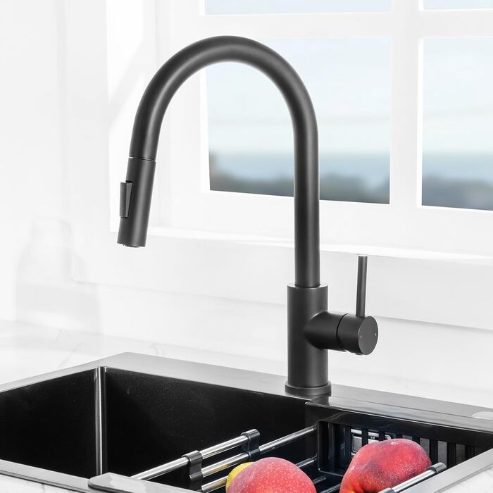 Кран кухонний CECIPA SOFETIY SERIE, чорний, з висувною лійкою, 360° поворот, нержавіюча сталь, двофункціональний
