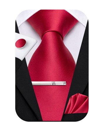 Комплект краваток Hi-Tie Classic (4 шт.): шовкові краватки, нагрудна хустка, запонки, зажим для краватки в смужку та пейслі, червоний